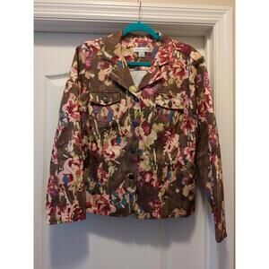 Christopher & Banks Cotton Blend Button Up Jacket with floral pattern, Sz XL